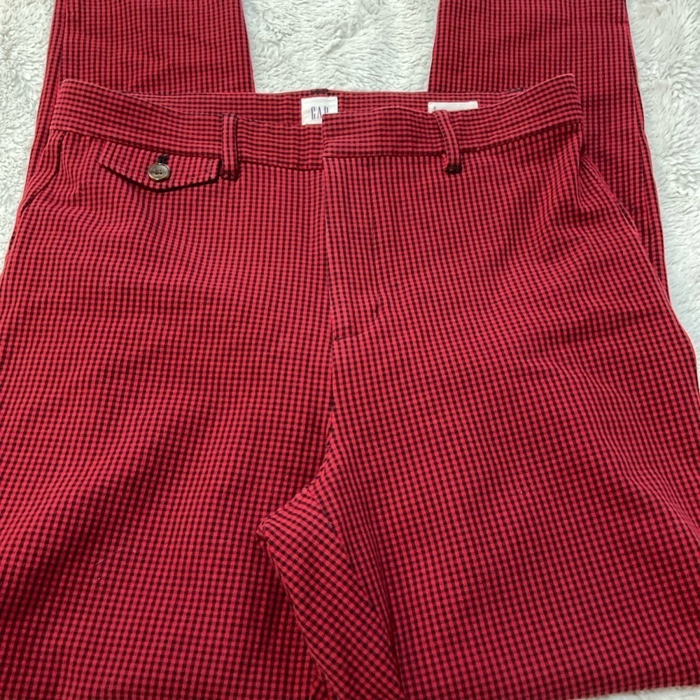 GAP High Rise Skinny Ankle Black/Red Tiny Check Pants Size 8 - Picture 7 of 7